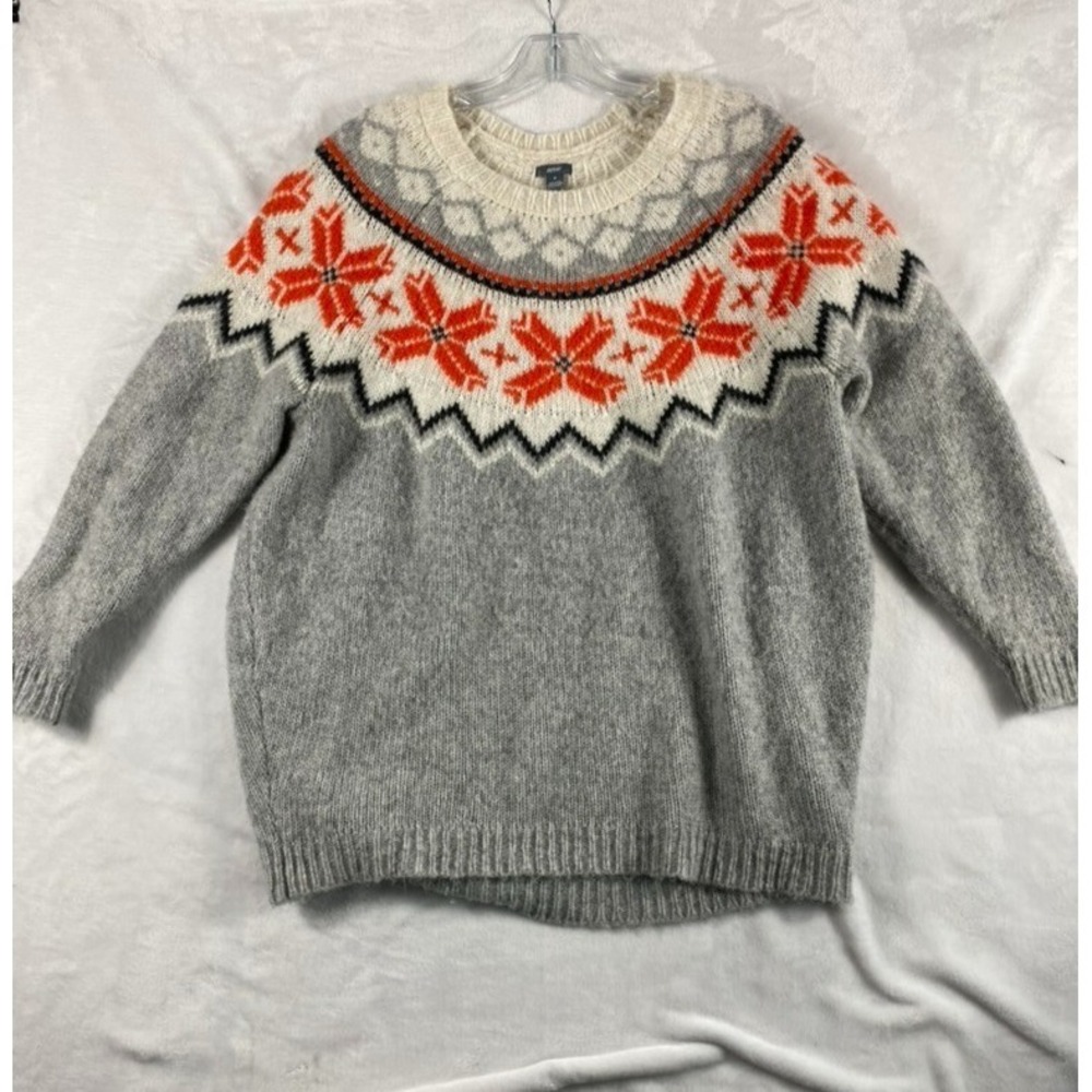 2/$30 Aerie Knit Sweater Sz M Grey Fair Isle Alpaca Wool Blend Winter Nordic